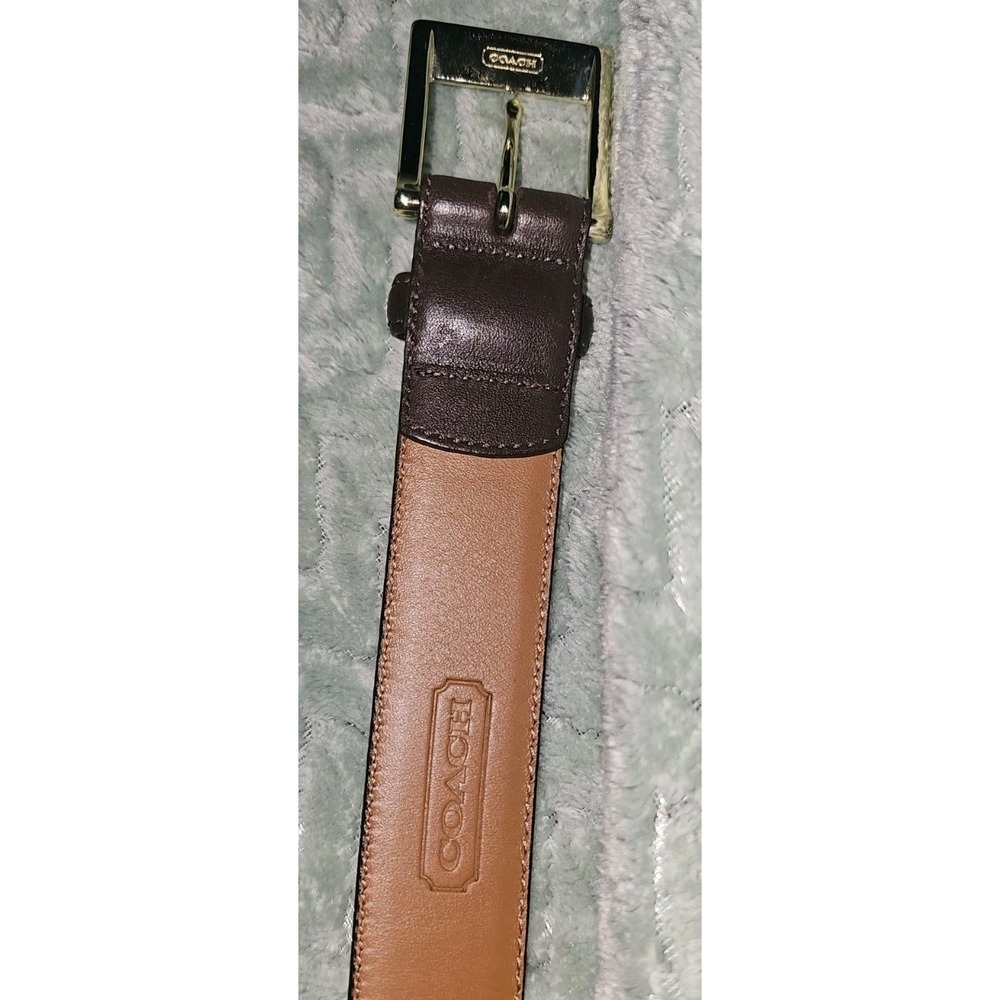 Coach Belt Size 38 Brown Smooth Cowhide Leather Handcrafted Gold Brass Buckle - Picture 2 of 4